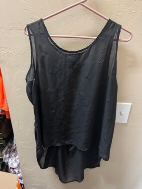 Black Beaded Sleeveless Sheer Blouse